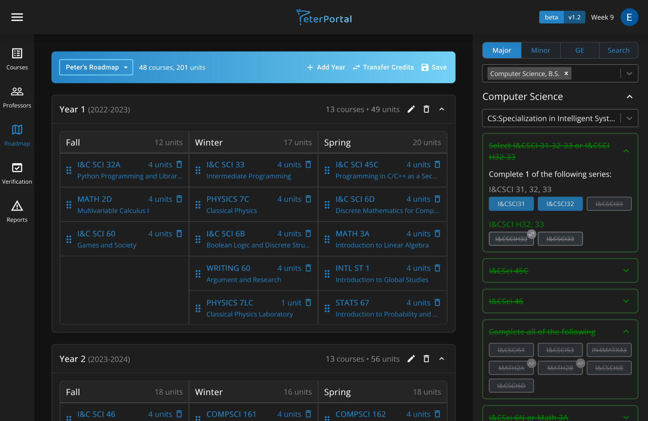 PeterPortal's 4-year planner feature