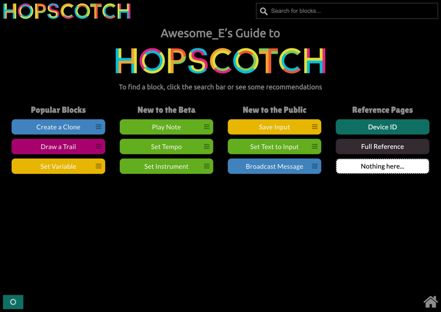 Screenshot of a help guide about different Hopscotch blocks