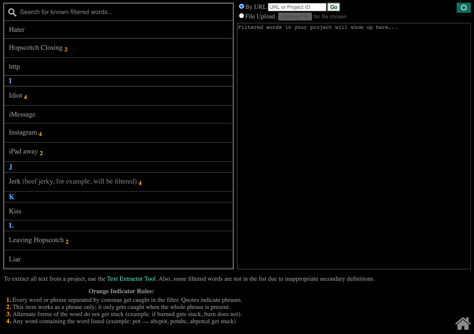 A tool to check for blocked words in a Hopscotch project