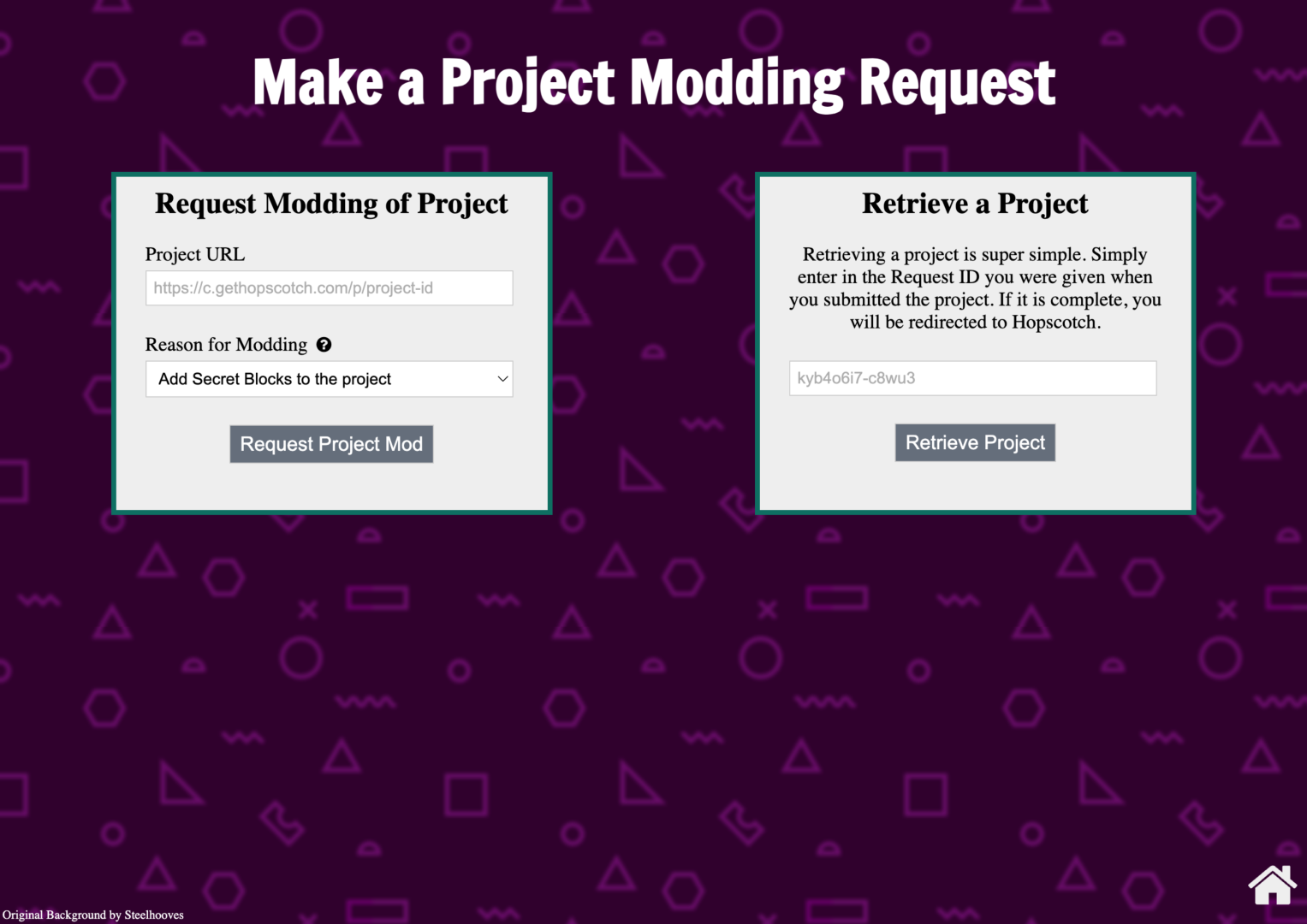 Screenshot of a page to submit project requests