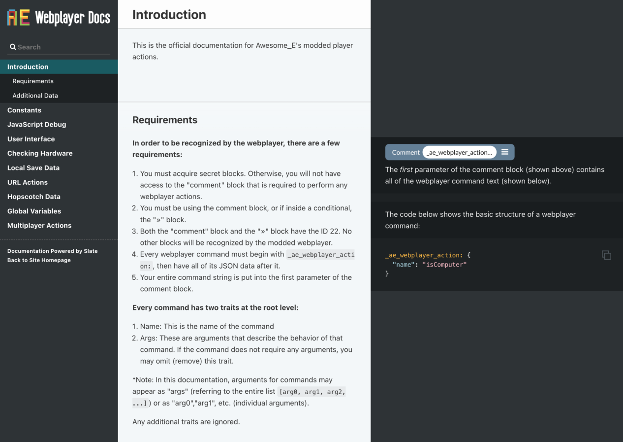 Documentation written using Markdown and Slate Docs