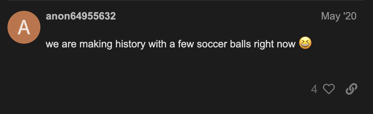 anan64955632: "we are making history with a few soccer balls right now"