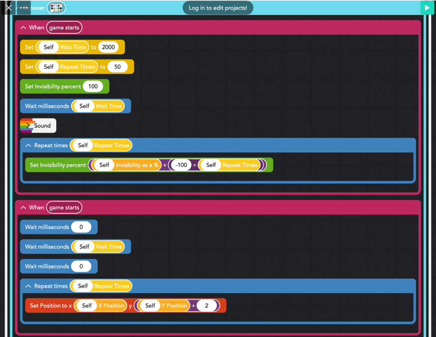 Code viewer indicating that logging in will allow you to edit projects